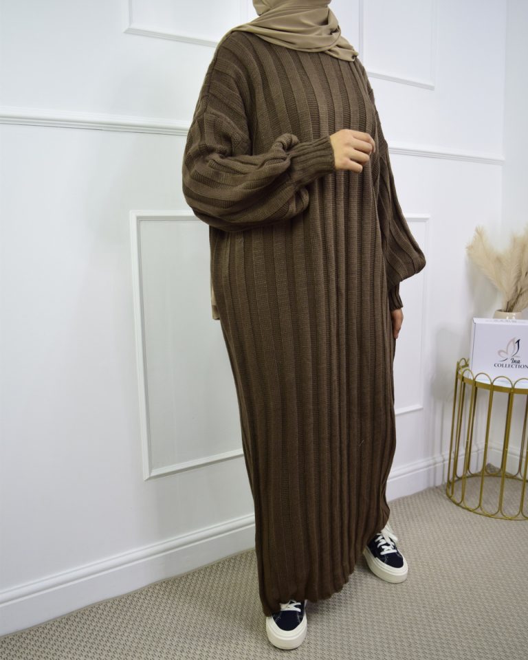 Winter Fall Knitted Fabric Stand Collar Abaya Dress