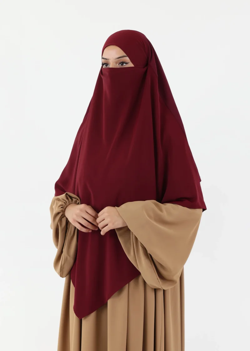 Khimar Niqab 2 Layer Medium Bi Material Burgundy - Image 3