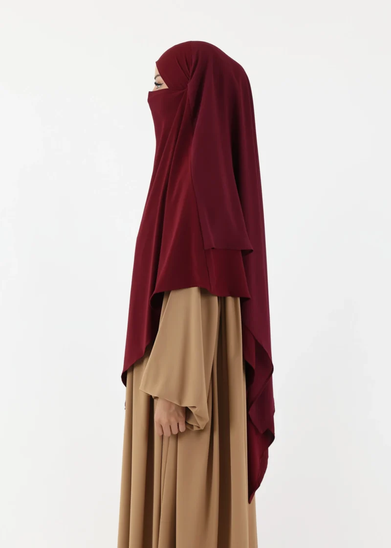 Alternative view of Khimar Niqab 2 Layer Medium Bi Material Burgundy