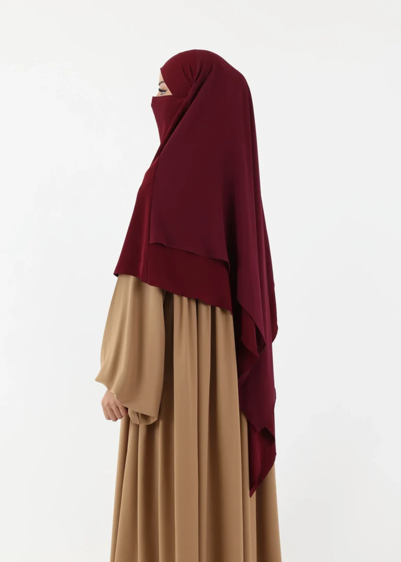 Khimar Niqab 2 Layer Medium Bi Material Burgundy - Image 5