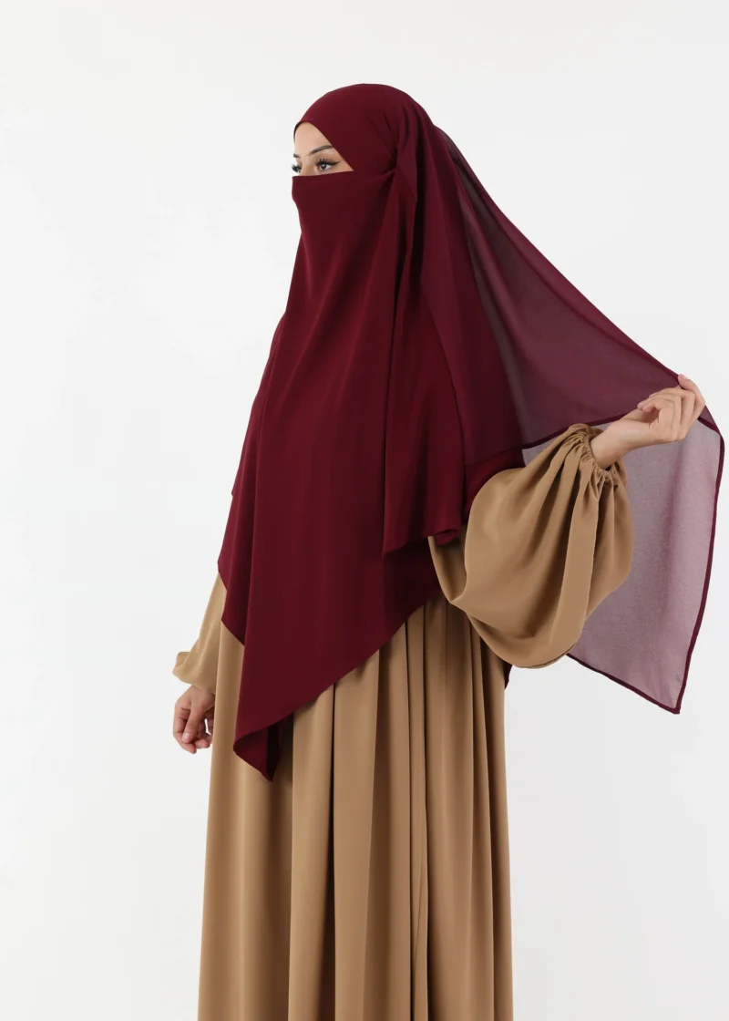 Khimar Niqab 2 Layer Medium Bi Material Burgundy