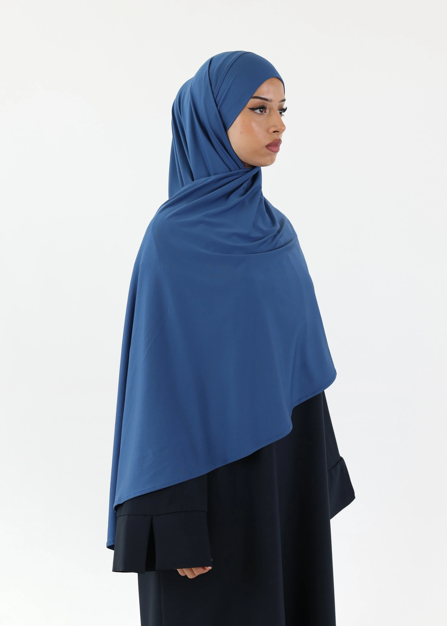 Premium Oval Instant Hijab Blue Denim