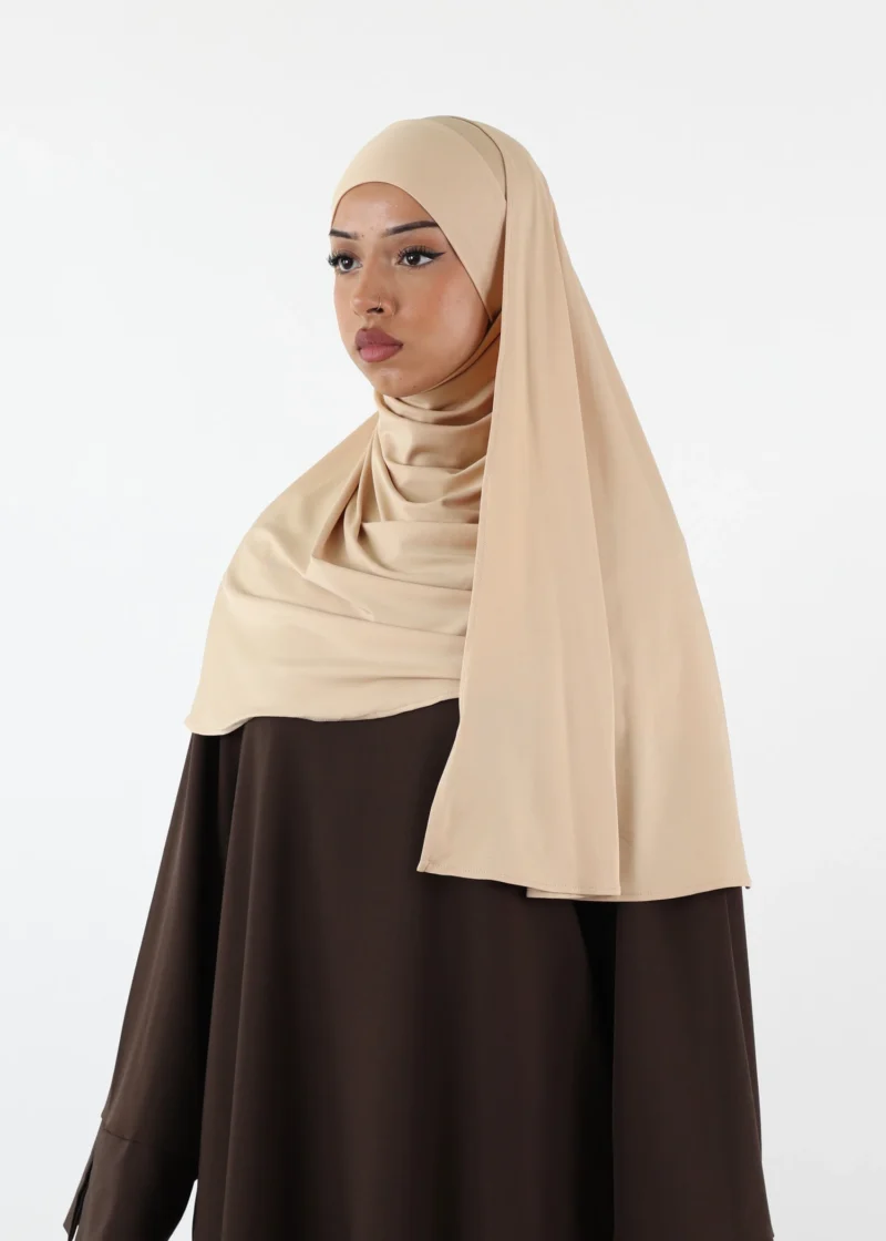 Premium Oval Instant Hijab Light Beige - Image 4
