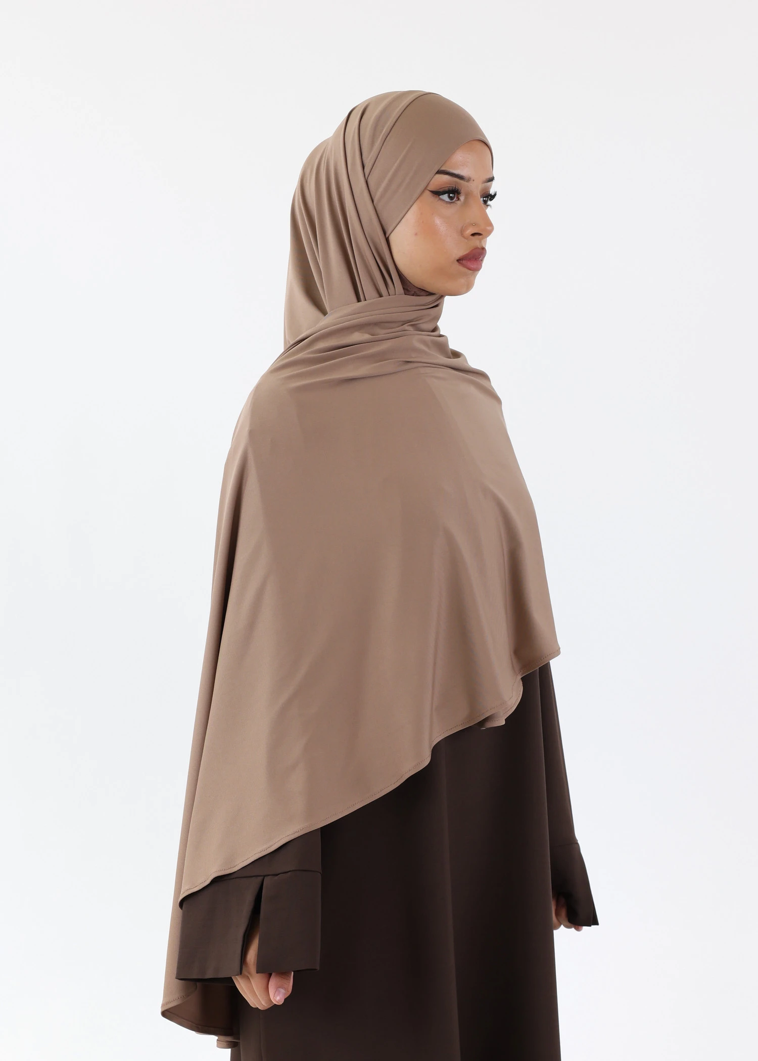 Premium Oval Instant Hijab Taupe