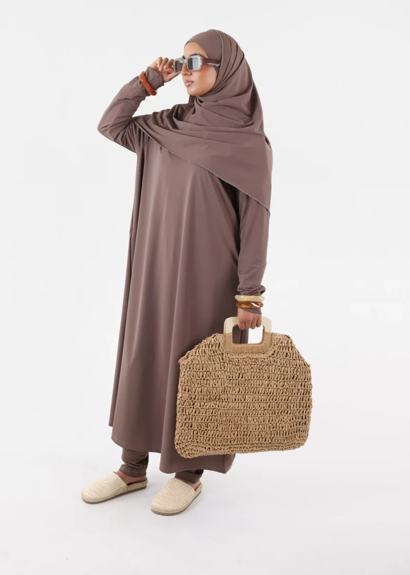 Burkini Ina 5 Pieces Set Muslim Swimsuit Dark Taupe