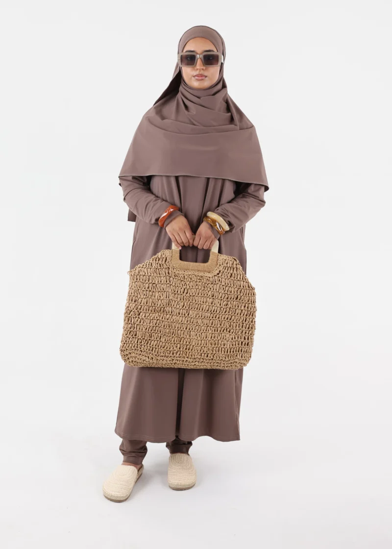 Burkini Ina 5 Pieces Set Muslim Swimsuit Dark Taupe - Image 9