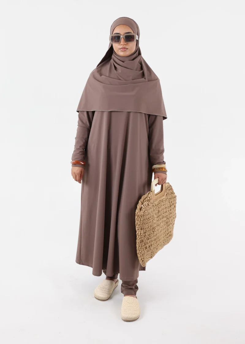 Burkini Ina 5 Pieces Set Muslim Swimsuit Dark Taupe - Image 8