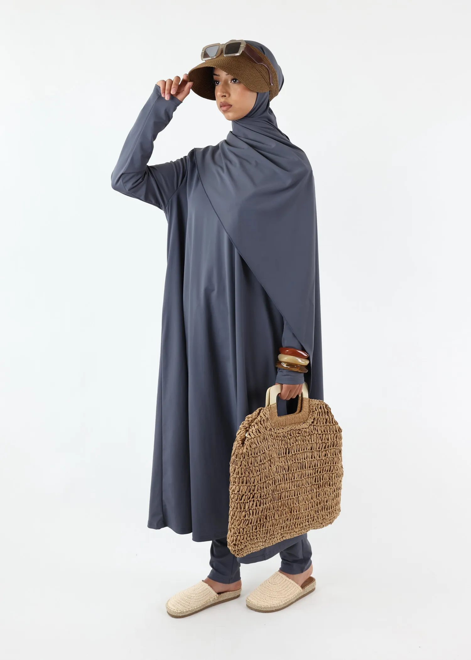 Burkini Ina 5 Pieces Set Muslim Swimsuit Grey Teal