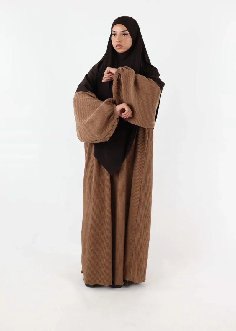 Puff Sleeves Winter Abaya Camel - Image 5