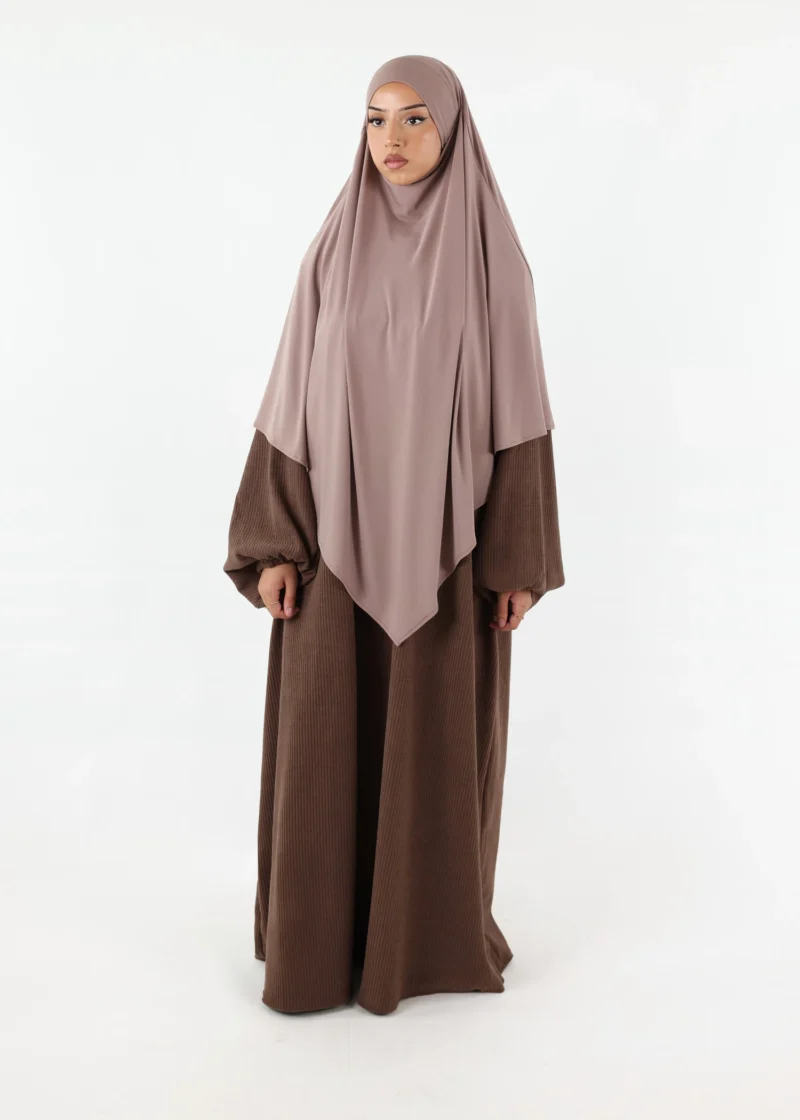 Puff Sleeves Winter Abaya Mocha - Image 7
