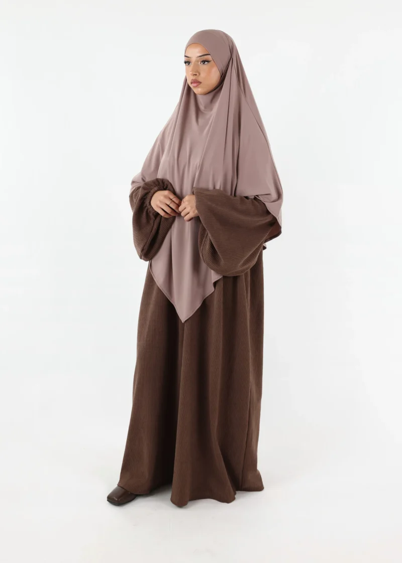 Puff Sleeves Winter Abaya Mocha - Image 6