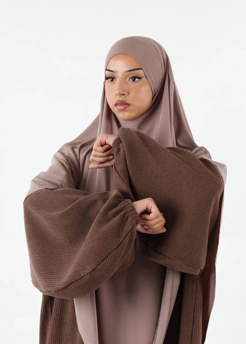 Puff Sleeves Winter Abaya Mocha - Image 5