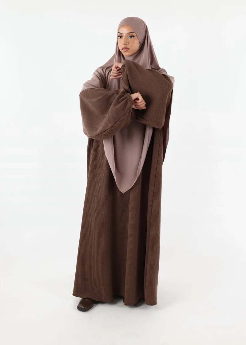 Puff Sleeves Winter Abaya Mocha - Image 4