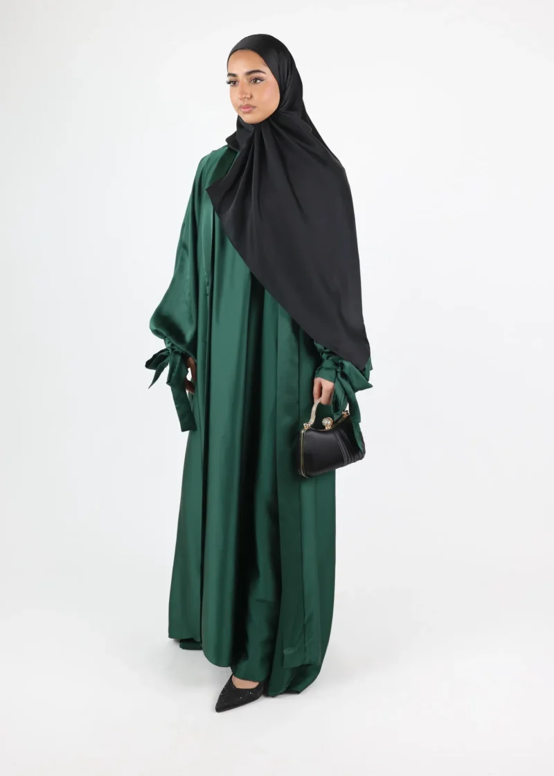 Kimono & Under dress SET Satin Noura - Dark Green