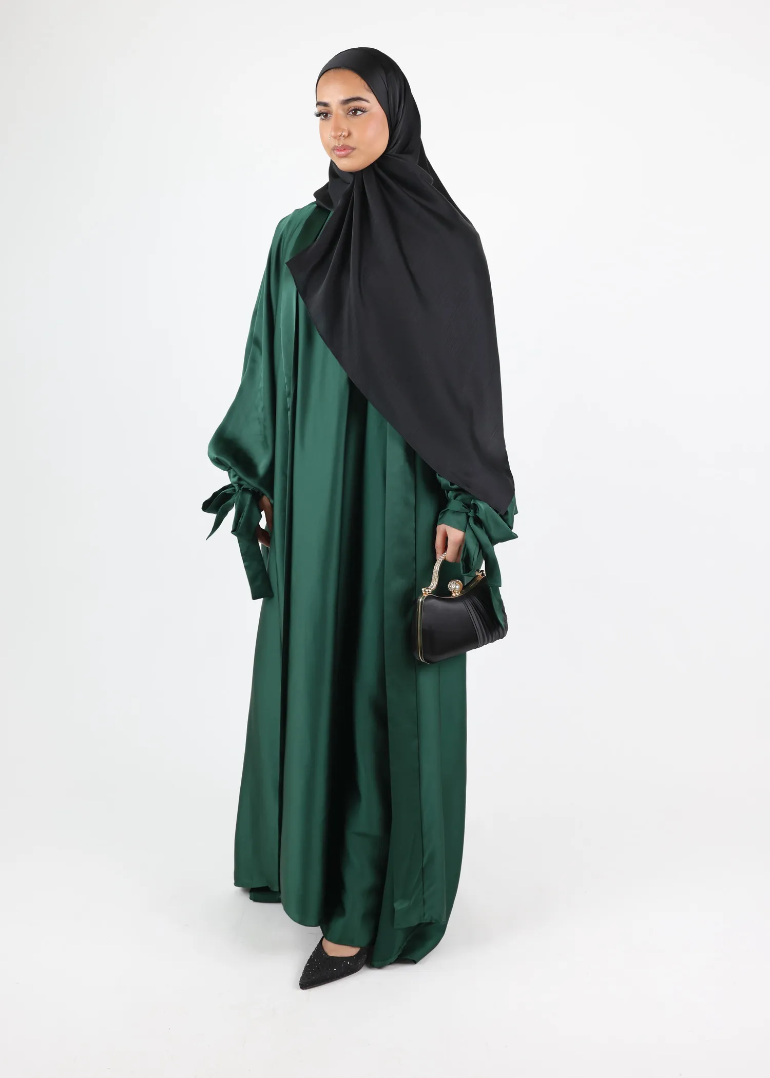 Kimono & Under dress SET Satin Noura - Dark Green