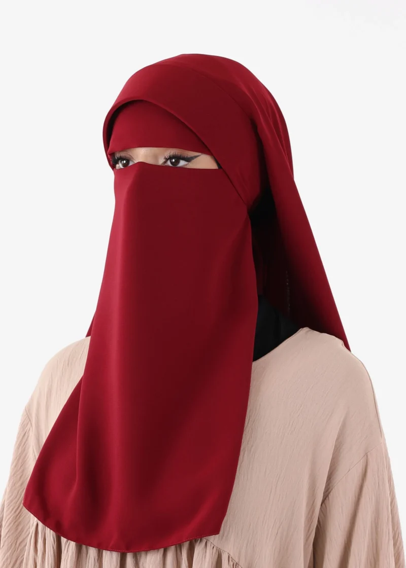 Niqab Khimar Set Cap Full Coverage - Burgundy - Image 8