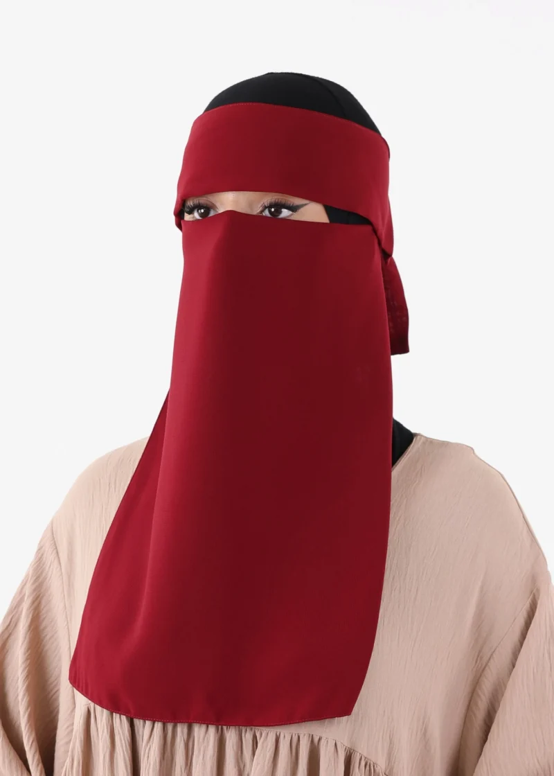 Niqab Khimar Set Cap Full Coverage - Burgundy - Image 7