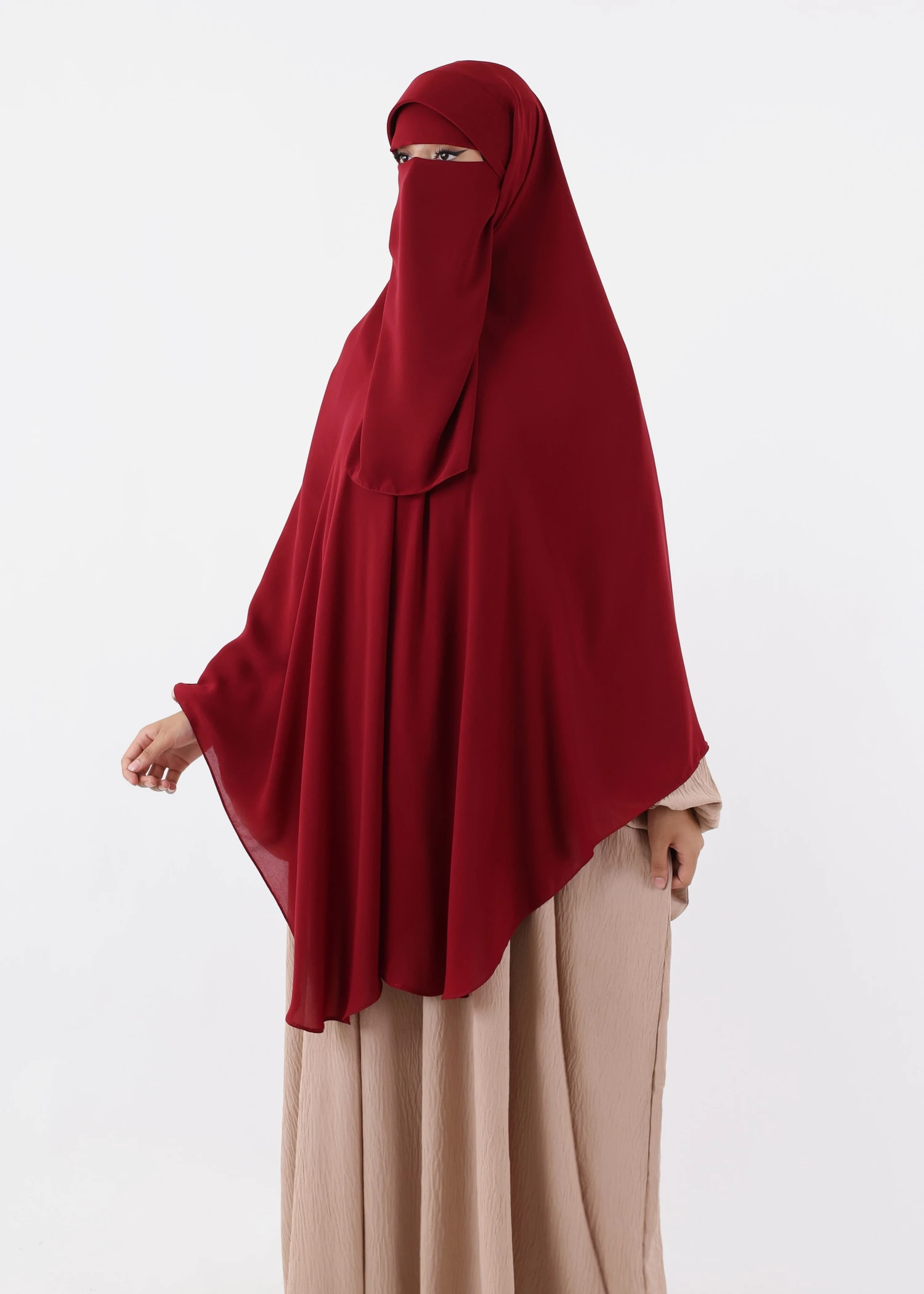 Niqab Khimar Set Cap Full Coverage - Burgundy
