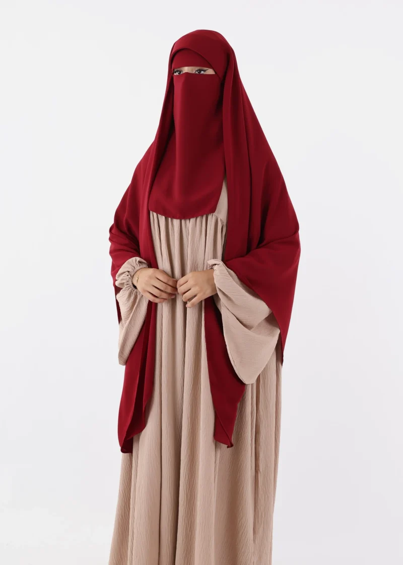Niqab Khimar Set Cap Full Coverage - Burgundy - Image 3