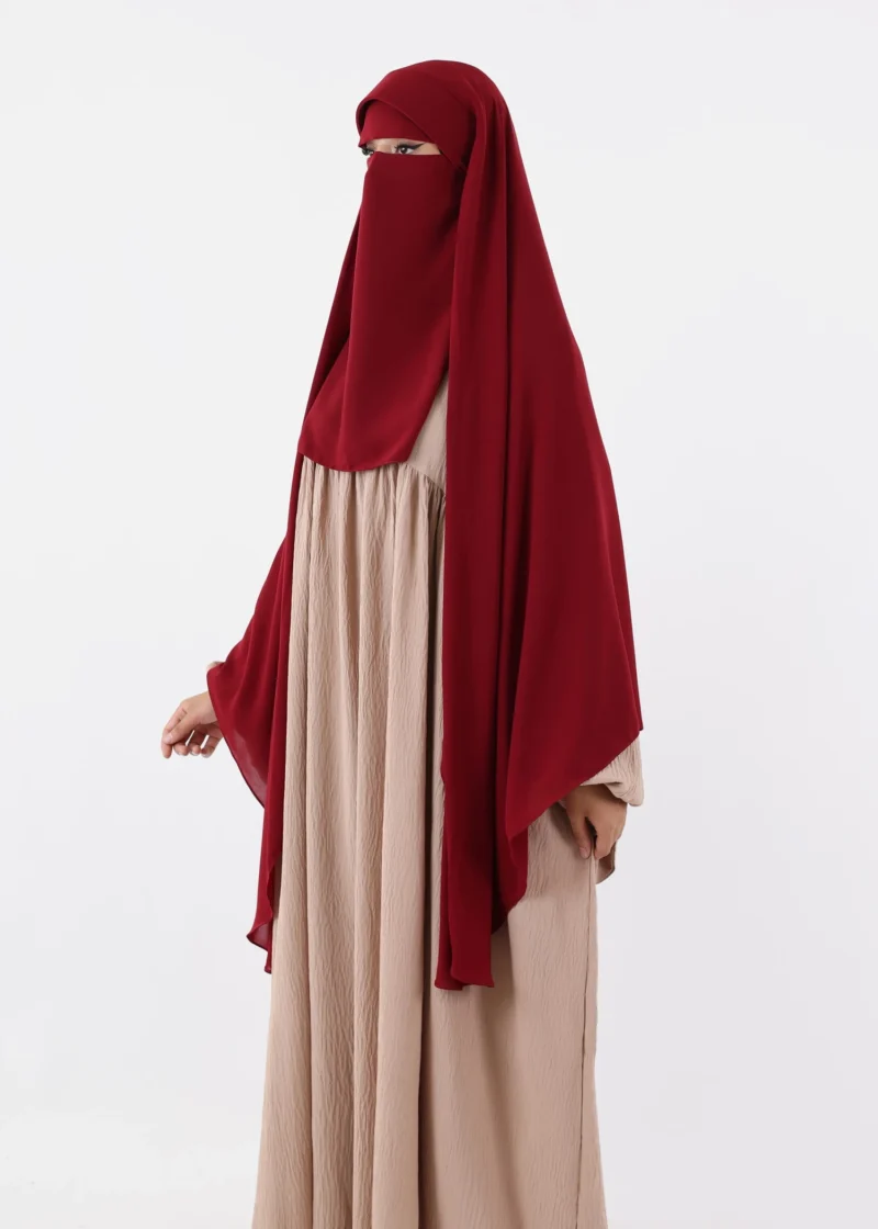 Niqab Khimar Set Cap Full Coverage - Burgundy - Image 4