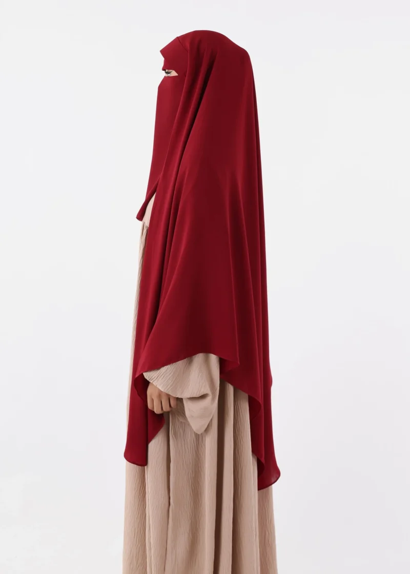 Niqab Khimar Set Cap Full Coverage - Burgundy - Image 5