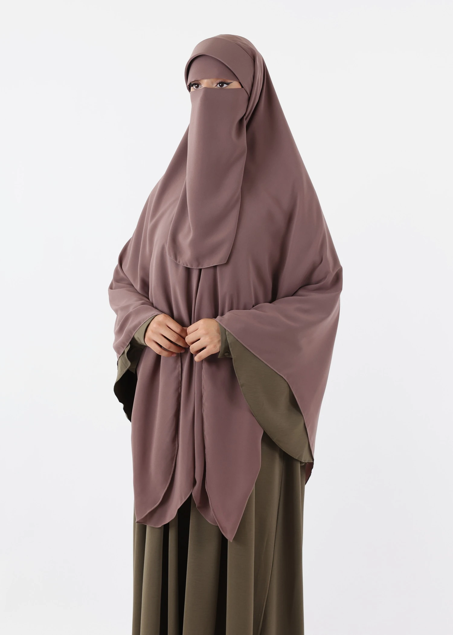 Niqab Khimar Set Cap Full Coverage - Dark Taupe