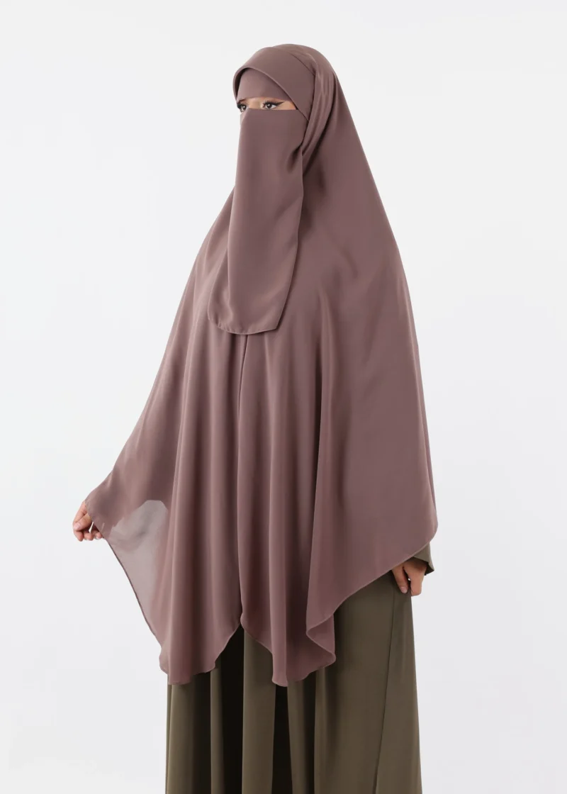 Niqab Khimar Set Cap Full Coverage - Dark Taupe - Image 8