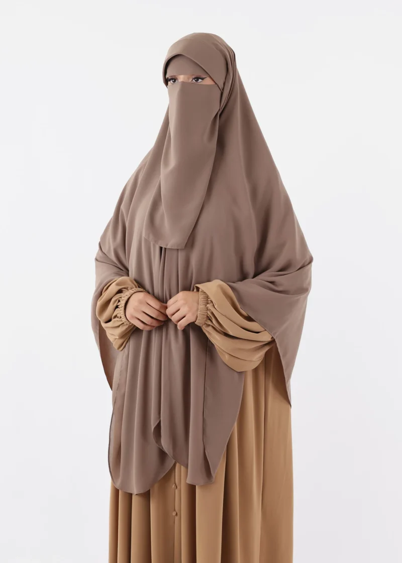 Niqab Khimar Set Cap Full Coverage - Taupe - Image 9