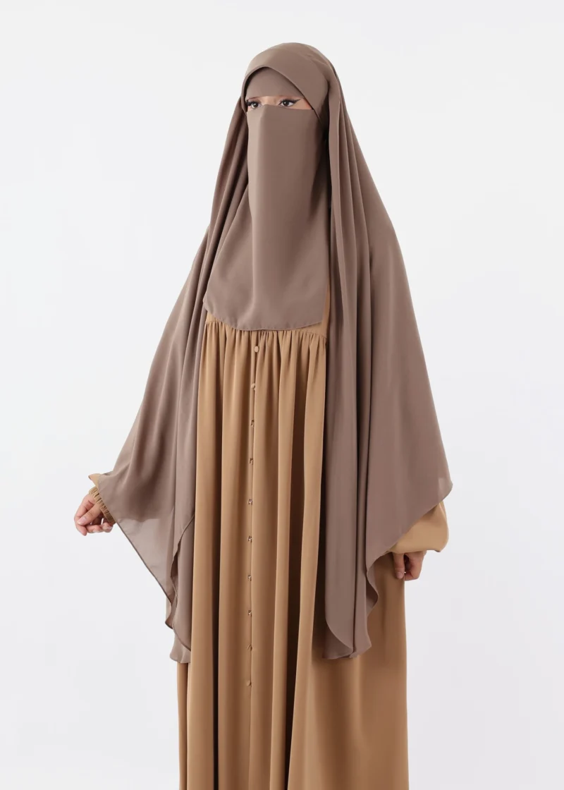 Niqab Khimar Set Cap Full Coverage - Taupe - Image 8