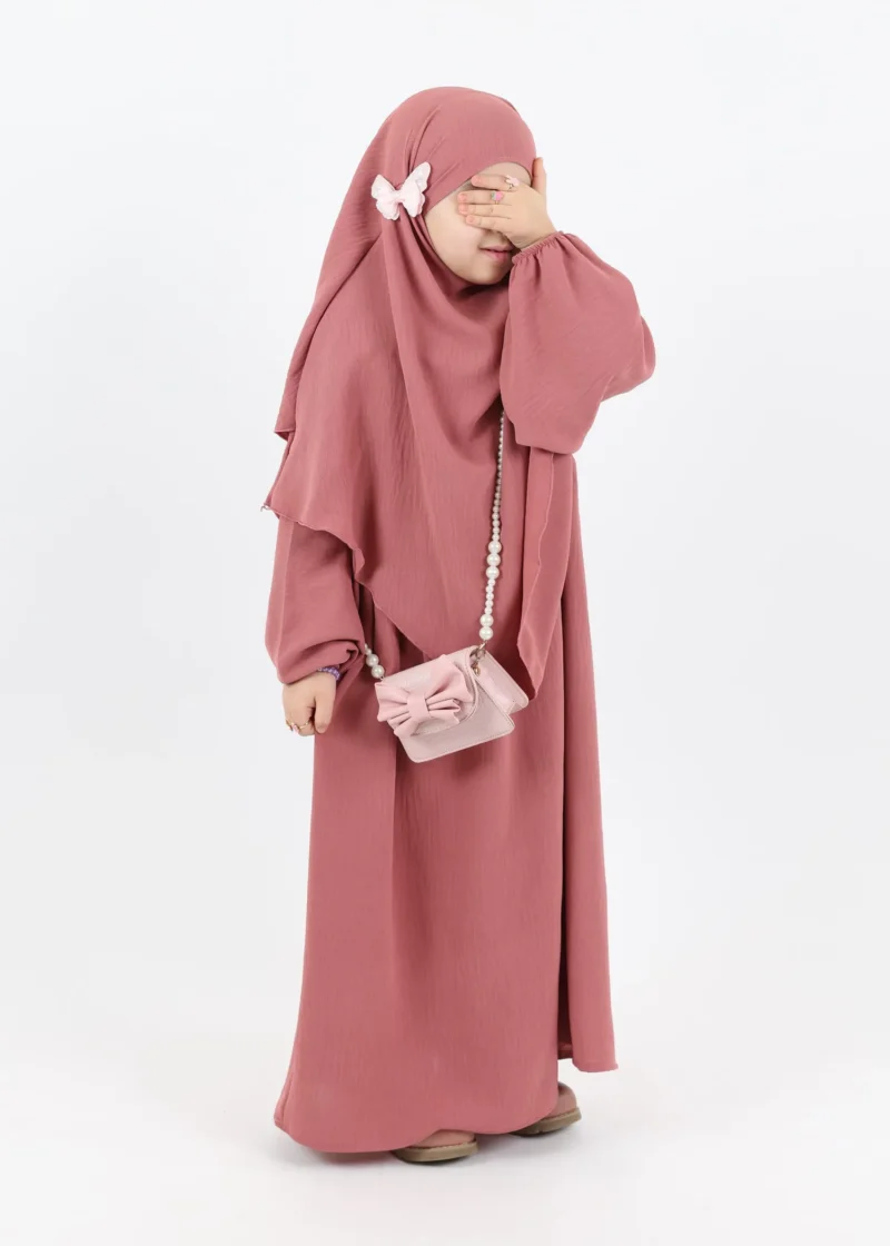 Kids Abaya and Khimar Set 2-Layer Puff Sleeve - Pink