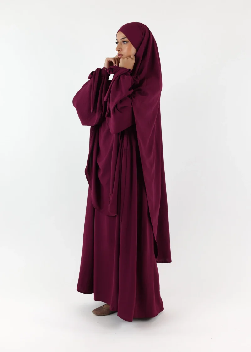 Alternative view of ABAYA and KHIMAR Set Ruqayya - Raspberry