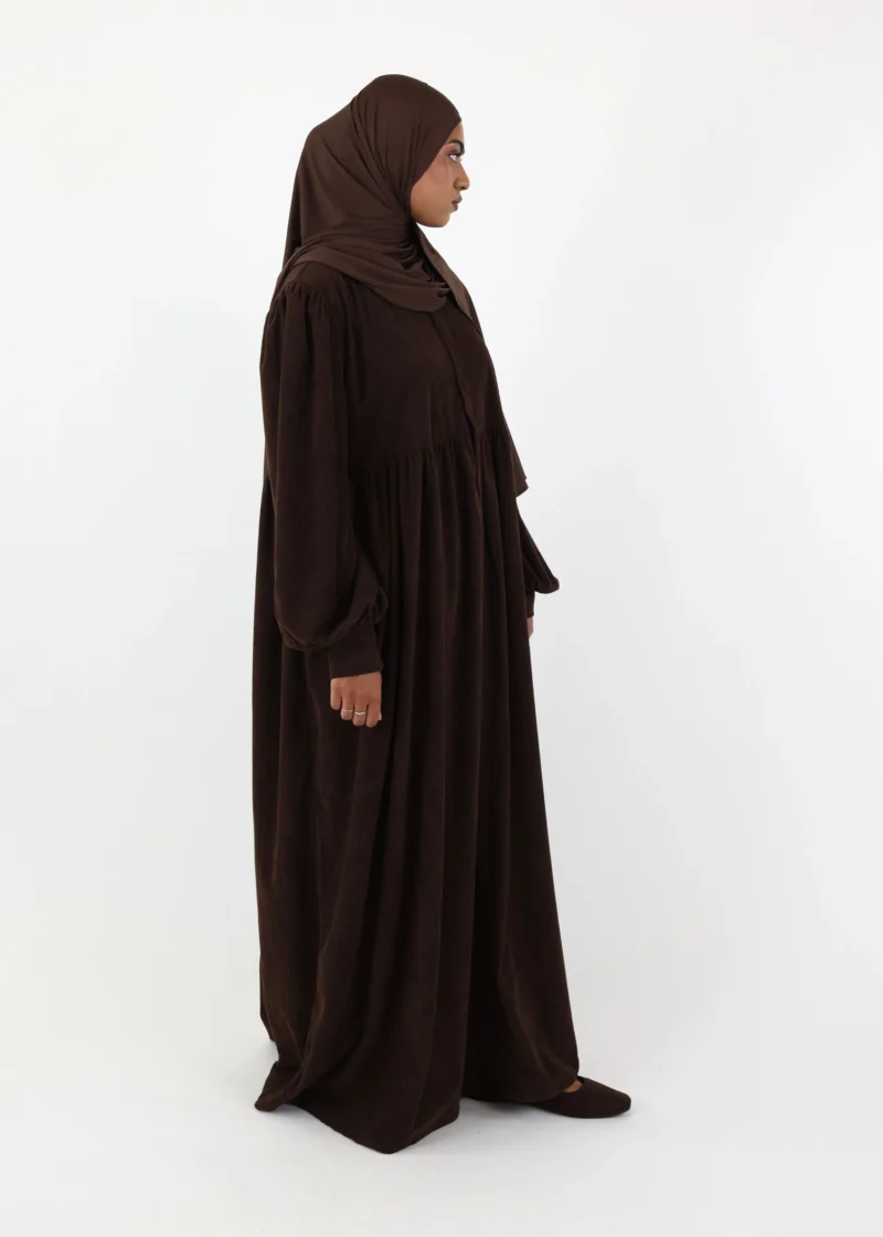 Abaya Mayssa – Warm Corduroy Abaya – Coffee - Image 7