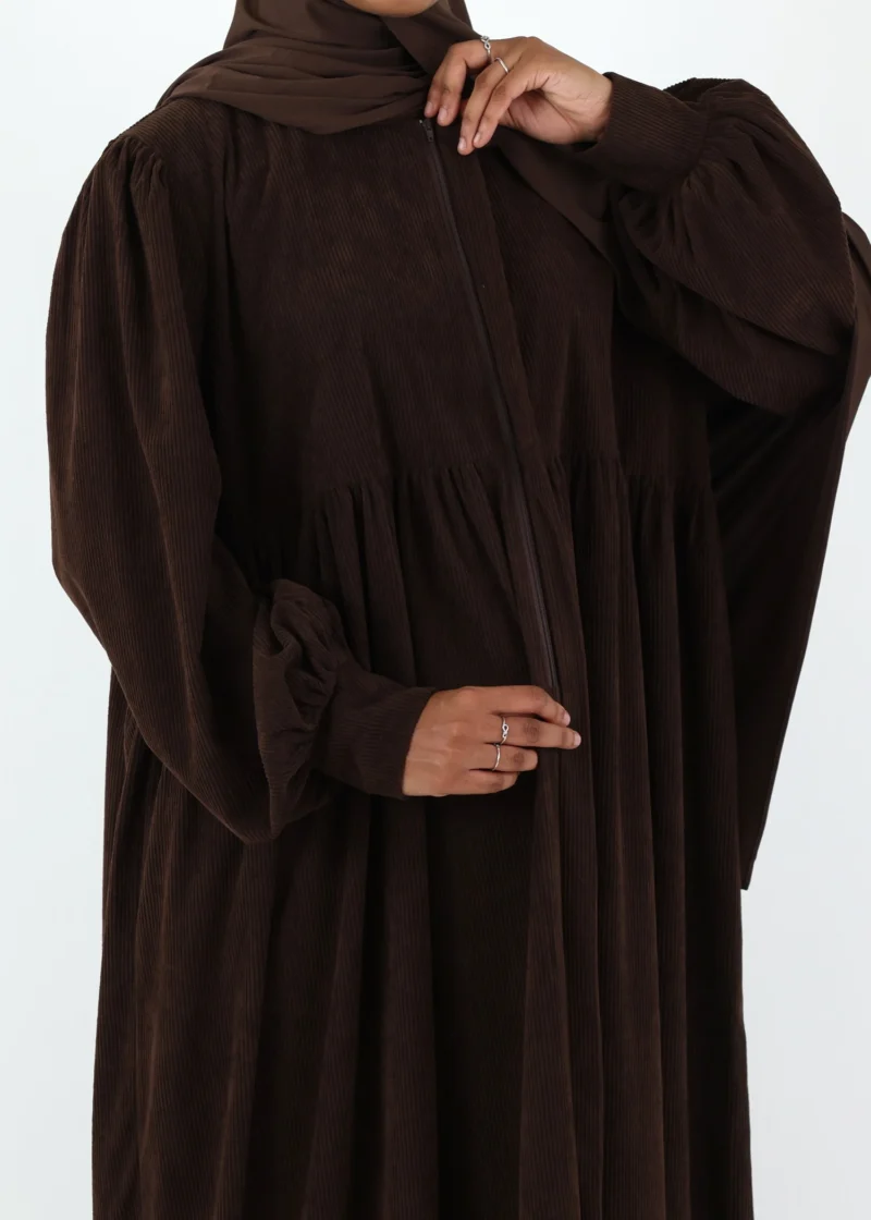 Abaya Mayssa – Warm Corduroy Abaya – Coffee - Image 6