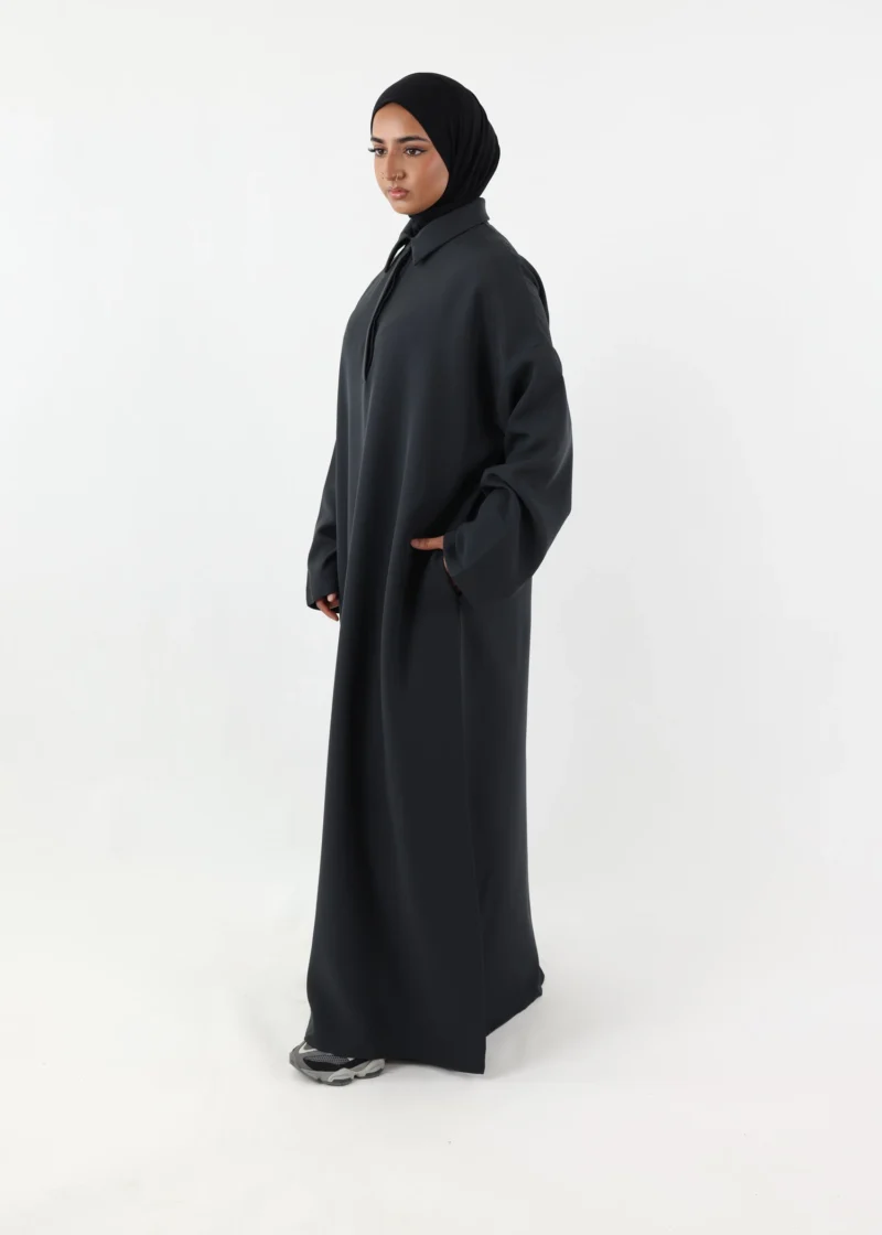 Warm Polo Abaya - Dark Grey