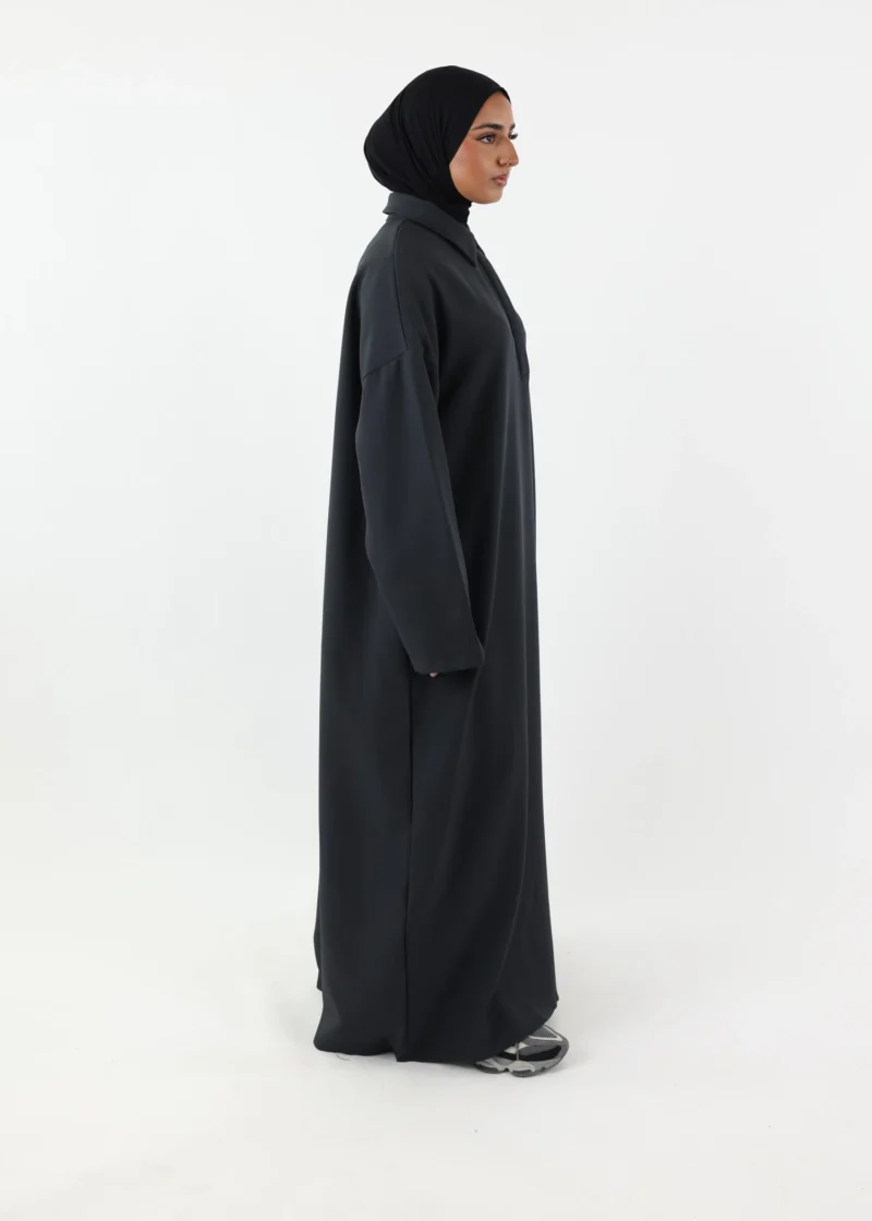 Warm Polo Abaya - Dark Grey - Image 4