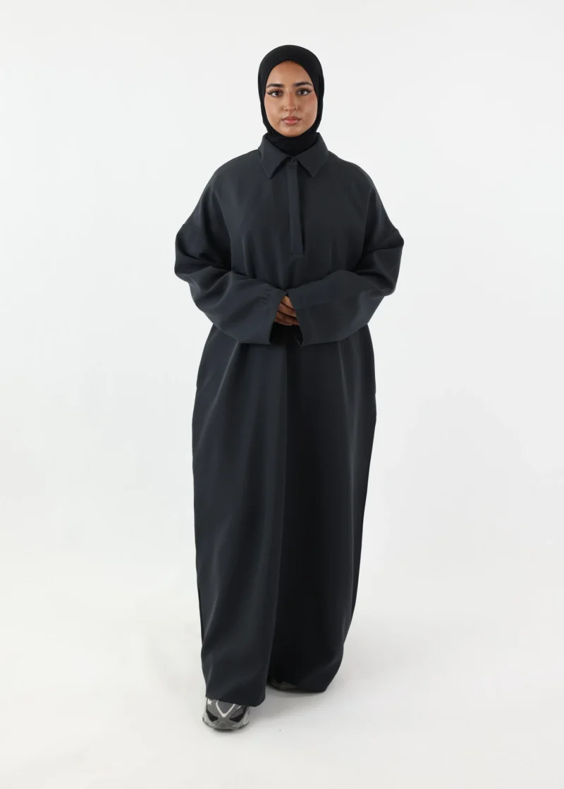Warm Polo Abaya - Dark Grey - Image 3