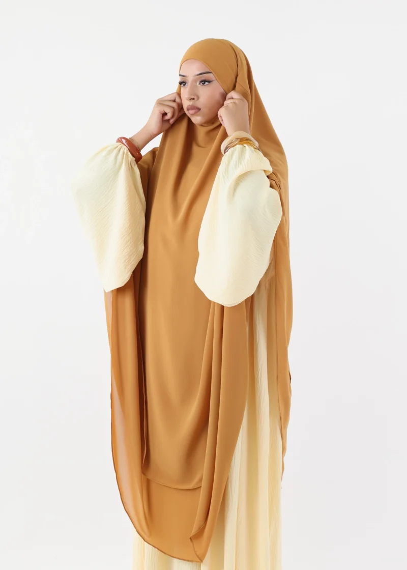Maxi Khimar 2 Layer Chiffon - Mustard - Image 4