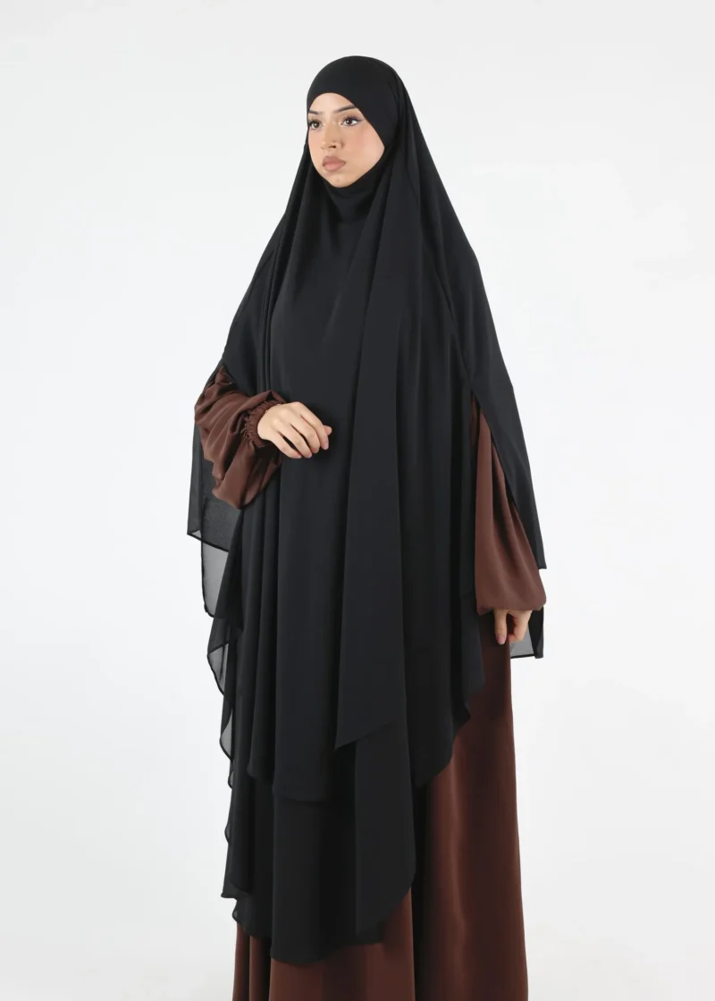 Maxi Khimar Cape Hayba 2 Layer Chiffon - Black
