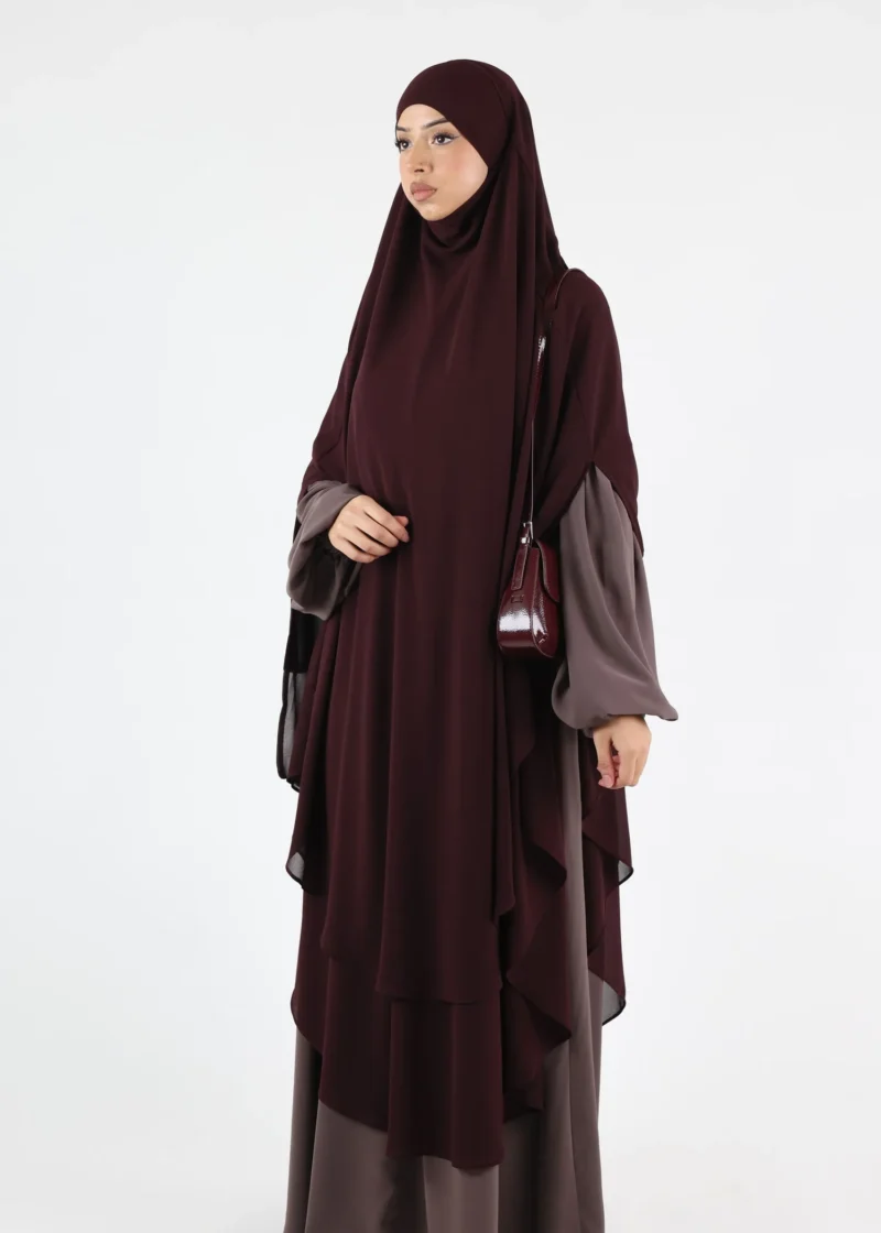 Maxi Khimar Cape Hayba 2 Layer Chiffon - Aubergine
