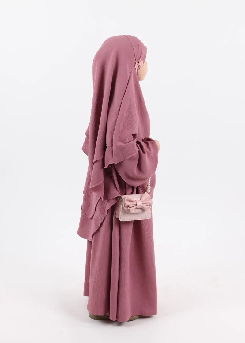 Kids Abaya and Khimar Set 2-Layer Puff Sleeve - Mauve