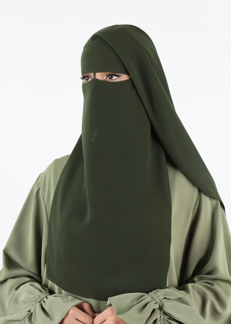 2 Layer Niqab With Nose String Short - Khaki