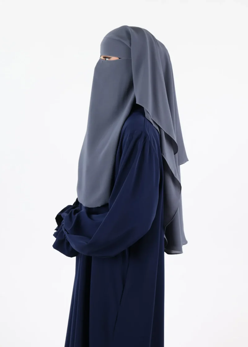 Alternative view of 2 Layer Niqab With Nose String Short - Slate Grey