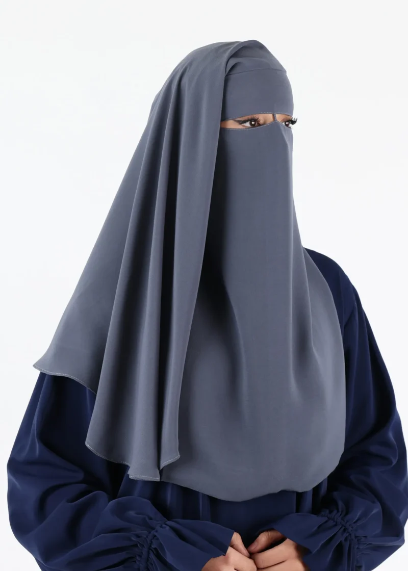 2 Layer Niqab With Nose String Short - Slate Grey