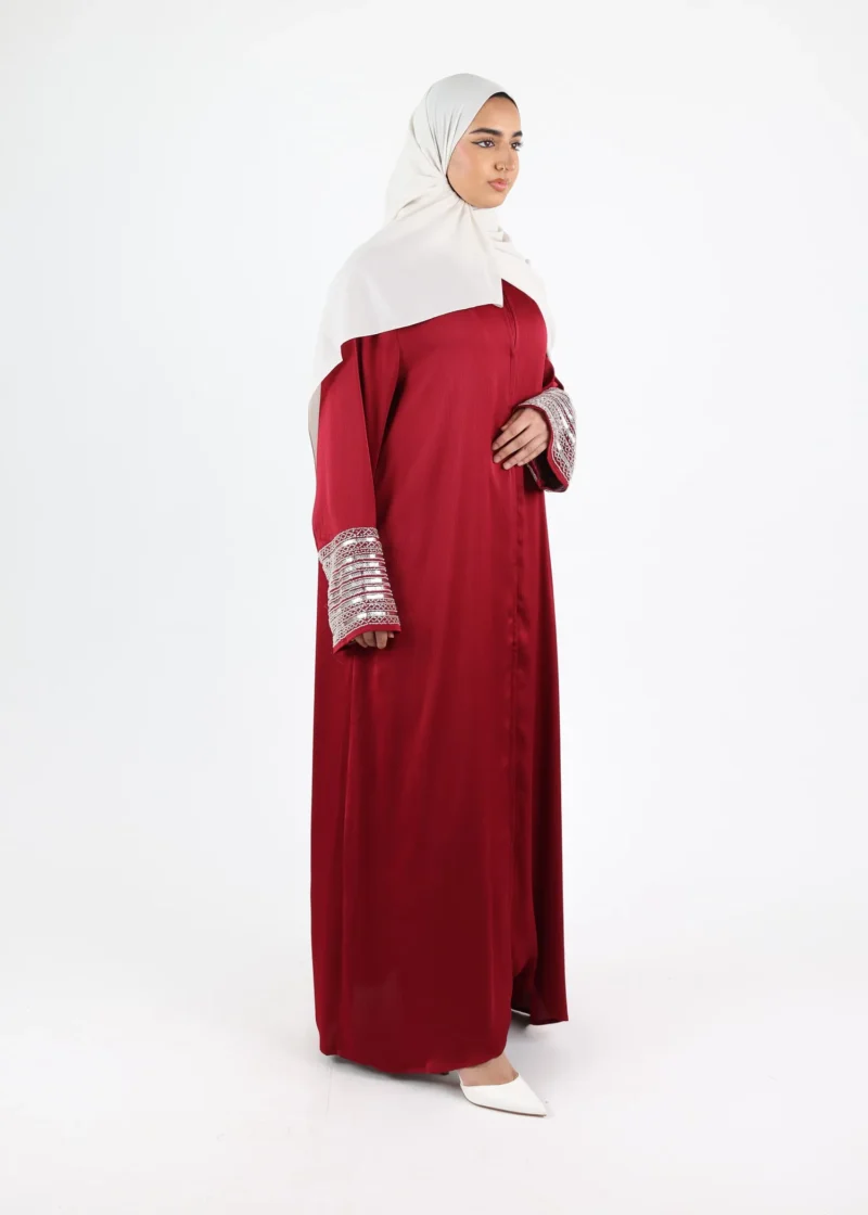 Abaya Amal - Beaded Sleeve Burgundy