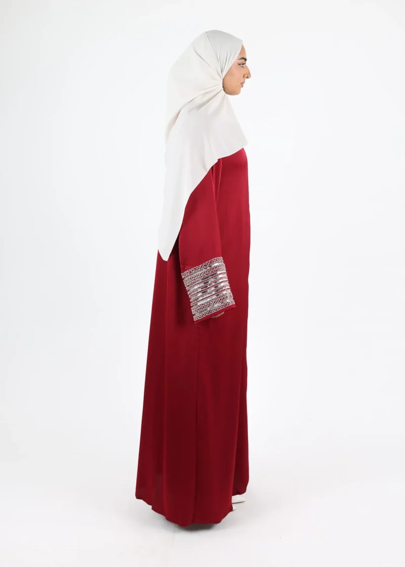Alternative view of Abaya Amal - Beaded Sleeve Burgundy