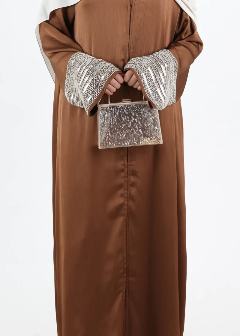 Alternative view of Abaya Amal - Beaded Sleeve Coffee