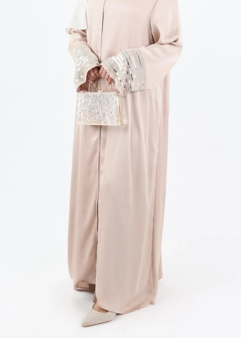 Alternative view of Abaya Amal - Beaded Sleeve French Beige