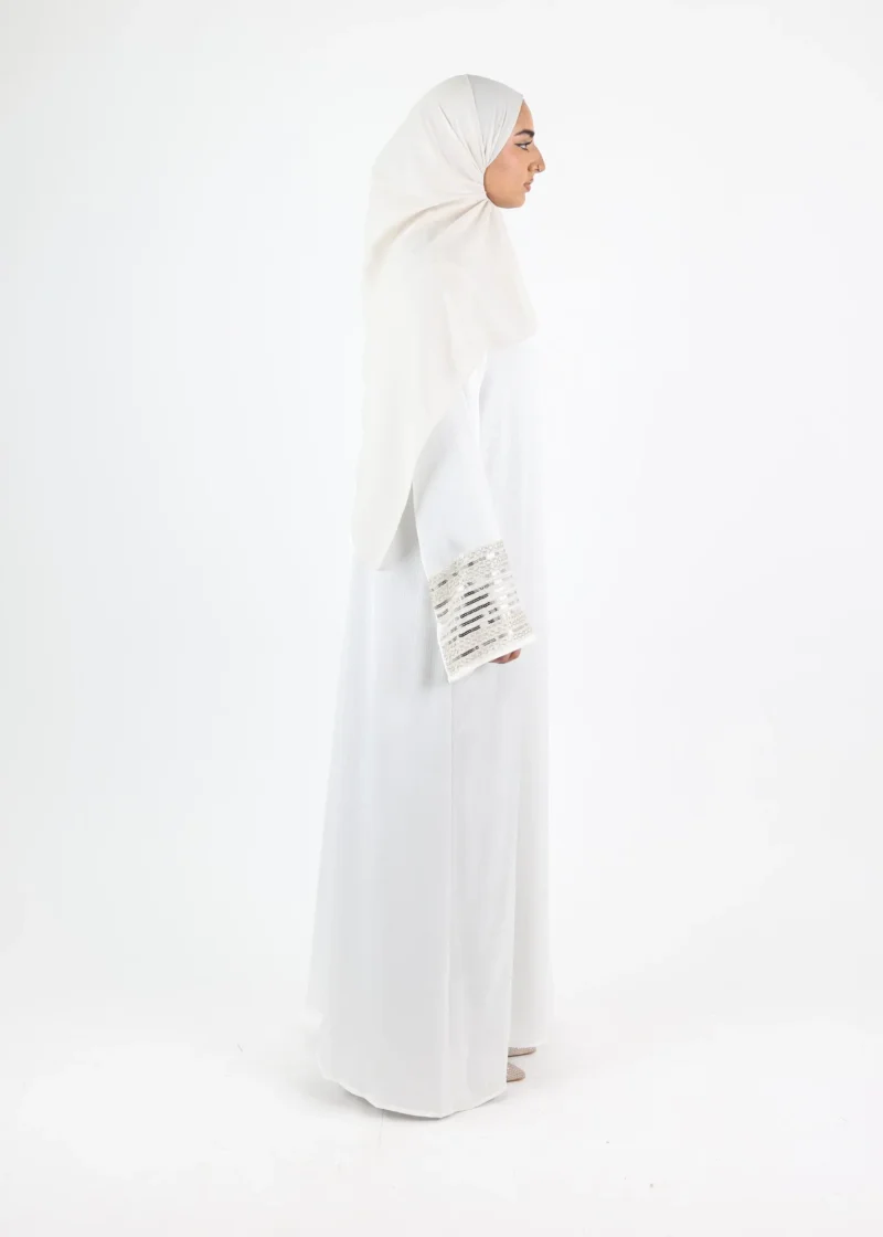 Alternative view of Abaya Amal - Beaded Sleeve White