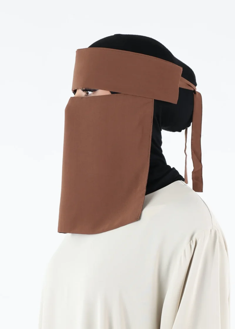 Yemeni Niqab With Eye Flap Short - Premium - Brown Taupe