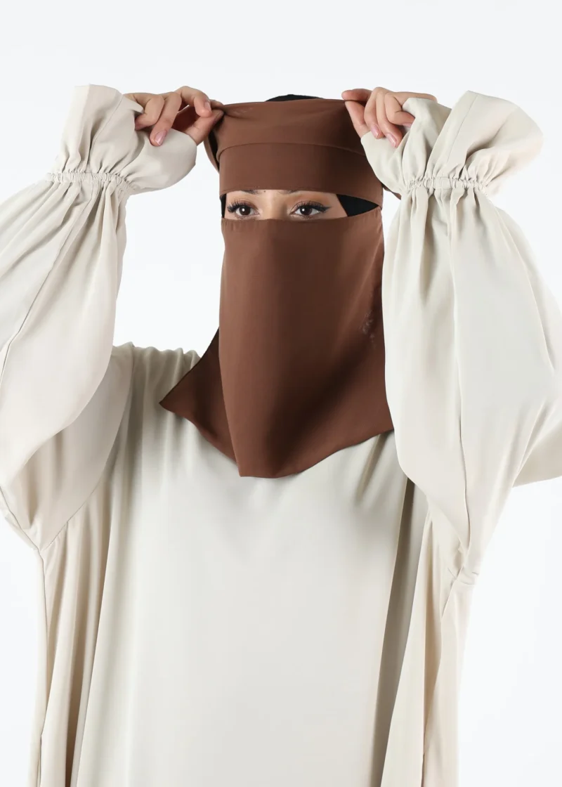Alternative view of Yemeni Niqab With Eye Flap Short - Premium - Brown Taupe
